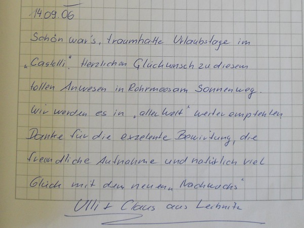 Gästebucheintrag Ulli und Claus aus Leibnitz